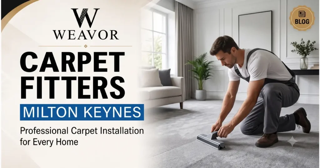 Carpet Fitters Milton Keynes: Professional Carpet Installation for Every Home 1 A professional carpet fitter milton keynes installing a clean grey carpet in a modern living room.
